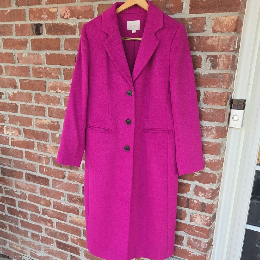 LOFT Fuchsia Magenta Wool Blend Long Coat